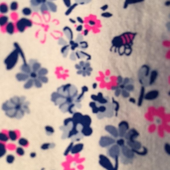 Fresh, NWOT, PInk & Blue Flowers, & Bumble Bees on White, Cotton Dress .24 mths - Picture 4 of 7